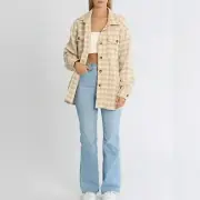 Charlie Holiday Preston Wool Blended Coat Sand Check SIZE S