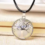 10pcs Tree of Life Opalite Crystal Pendulum Pendant, Healing Crystal Necklace