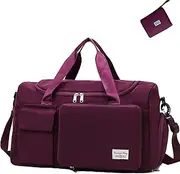 Travel Duffel Tote Bag,Travel Weekender Overnight Bags Women Carry On Bag Totes for Airplanes,Sports Gym Duffle with Trolley Sleeve, C-burgundy, Travel Bag(with Shoulder Strap)