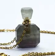 35mm Fluorite Mini Perfume Shuff Bottle w/ Gold Plated Chain Mineral Stone China