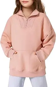 [Haloumoning] Girls Quarter Zip Sweatshirt Oversized Pullover Long Sleeve Mock Neck Warm Fleece Jumper