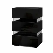 New Bedside Table Side Unit RGB LED Lamp 3 Drawers Nightstand Gloss Furniture Bl