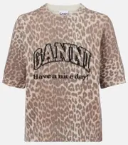 [Ganni] Ganni Logo leopard-print wool-blend top AU 14 brown