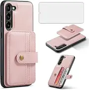 [Asuwish] Phone Case for Samsung Galaxy S23 5G Wallet Cover with Tempered Glass Screen Protector and RFID Credit Card Holder Leather Cell Accessories S 23 23S GS23 G5 SM-S911U 6.1 inch Women Men Pink