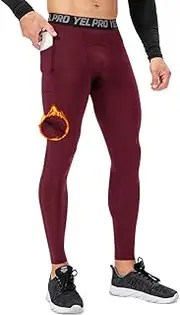 [GAOQSEMG] Men's Thermal Leggings Micro-Fleece Warm Compression Pants Running Sports Tights with Pockets Base Layer Bottoms