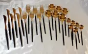 Silverware Set Stainless Steel Gold & Black 24 Pc 6 Place Settings Read Desc