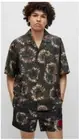 HUGO Oversized Printed Camp Collar Shirt Men's S Open Green Button Front XXL