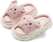 [Maeau] Toddler Kids Slippers Boys Girls House Slippers Cute Cartoon Animal Open Toe Shoes Linen Indoor Outdoor Slippers Non-Slip House Shoes