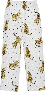 [ZZXXB] Tiger Geometry Boys Long Pants Soft Trousers Elastic Waist Kids Lounge Bottoms with Pockets S-XL