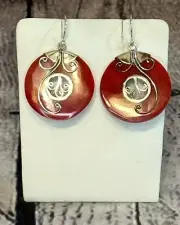Red Coral Tree Of Life Round Sterling 925 Silver Earrings Fashion Jewellery