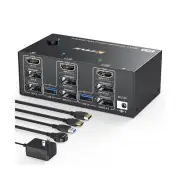 KVM Switch 2 Computers 3 Monitors, USB 3.0 HDMI + DisplayPort 8K@30Hz/4k@144H...