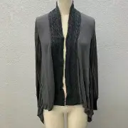 NWT Foxcroft Draped Open Front Cardigan Jacket Women's M Gray Knit Long Sleeve