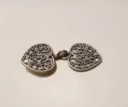 Bali Sterling Silver Double Heart Hook & Eye Clasp, 15x46mm