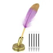 Purple Feather Ballpoint Pens, Writing Pens with 5pcs Refill, Gold