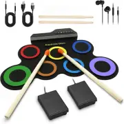 Portable Electronic Drum Set - 7 Pads Roll up Drum Practice Pad with Pedals