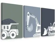 Truck Boy Wall Art Baby Nursery Canvas Prints Construction Toddler Room Wall ...
