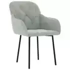 2x Dining Chairs Tufted Button Linen Fabric Kitchen Cafe Padded Seats Grey