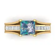 3.4 ct Princess Cut Blue Moissanite Promise Bridal set Sliding 14k Yellow Gold