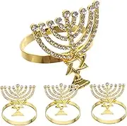 VINTORKY Unique Hanukkah Decor 4pcs Jerusalem Napkin Buckles Menorah Napkin Rings Jewish Holiday Party Table Decor Elegant Serviette Holders
