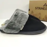 Staheekum Cordata Slipper Slides Women's Size 11 Black Leather Faux Fur Lined