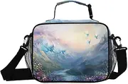 Insulated Lunch Box Landscape Flowers Watercolor for Women Men - Ideal for Work, Picnics - Includes Adjustable Shoulder Strap
