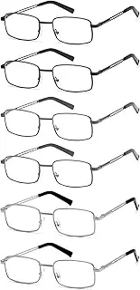 HIGHLIKE Reading Glasses Men, Metal Stainless Flex Readers with Soft Cases, Clear Lens Blue Light Glasses