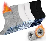 [GRPSKCOS] Toddler Thick Socks, 6 Pairs Non-Slip Crew Winter Socks with Handles for Kids Boys 1-7 Years