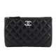 CHANEL 銀色雙星CC Logo 小羊皮中款拉鍊手拿包(黑色) AP3731 B14929 94305