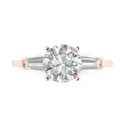 1.9 Round Cut Baguette Solitaire 3 stone Engagement Promise Ring 14K Rose Gold