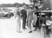 Arthur Dobson, Earl Howe and Countess Howe chat on the track 1937 Old Photo