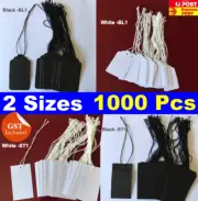 NEW 1000 PCS PAPER STRING GARMENT SWING PRICE TAGS LABEL TICKET WHITE / BLACK