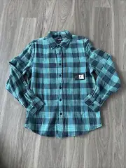 Brixton Bowery Long Sleeve Flannel Shirt Size Men's M Plaid Teal