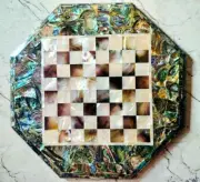 18" Abalone Shell & MOP Chess Board With 32 Pieces Handmade Inlay Chess Game