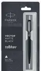 Parker Vector Matte Black CT Ball Point Pen BP Chrome Trim Quink Blue Refill New