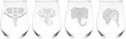 Elephant Stemless Wine Glass Set – 4 Pieces – Elephant Themed Gift for Women and