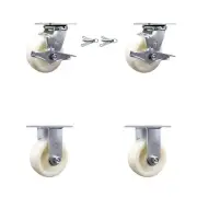 5 Inch Nylon Caster Set with 2 Brakes/Swivel Lock 2 Rigid Service Caster