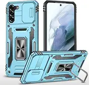 Slide Camera Cover for Samsung Galaxy S21,Kickstand with Built-in 360° Rotate Magnetic Ring Stand Shockproof Protective Armor Cover,Sky Blue