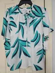 Women's Nine West Flowy White Green Floral Sheer Top Size XXL NWT