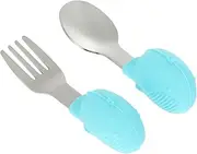 BESTonZON 2Pcs Stainless Steel Cutlery Set Cartoon Training Forks and Spoons for Ideal Supplementary Food Tableware for Learning to Eat