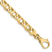 Solid 14K Yellow Gold 9 inch 7.4mm Hand Polished Fancy Link with Fancy Lobster Clasp Bracelet