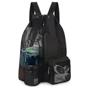 Beach Backpack with Wet Pocket Drawstring Mesh Beach Bag Waterproof Swimming Pool Backpack for Men and Women (Black)