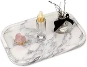 HESHIBI Marble Bathroom Vanity Tray, Natural Marble Home Kitchen Bathroom Table Tray, Stone Decorative Countertop Serving Trays for Coffee Perfume Jewelry Makeup (Luxury White L)