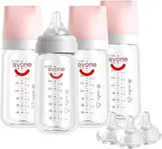 Evorie Tritan Baby Feeding Bottle & Teat for Milk Formula - Crystal-Clear, Wide Neck & Anti-Colic - 240ml (Pink, Pack of 4+3)