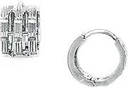 [JewelryWeb] 14k White Gold Sparkle Cut Hinged Earrings 11x11mm Stud Earring for Women
