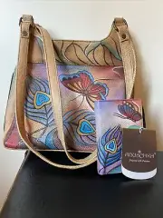 Anuschka Butterfly Handbag Wallet Peacock Feather Hand Painted Design NWT Spring