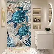 Nautical Green Sea Turtles Beach Theme Fabric Shower Curtain Sets Bathroom Blue Ocean Decor with Grommets and Hooks - 36 W x 72 H Inch Teal