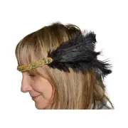 1920s Black Peacock Feather Jeweled Flapper Headband Halloween Costume Accessory