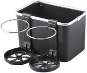 AIMALL Armrest Storage Box with Cup Holder, Tissue Box, Drawer Organizer - Multi-Function Console Organizer with 2 Foldable Cup Holders, Black/Off-White