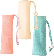 WOONEKY 3pcs Multi Layer Soap Saver Bags with Drawstring for Exfoliating Bathing Portable Foaming Soap Pouches for Travel and