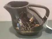 Vintage Japan Ceramic pitcher angled wheat pattern black & gold ! NEW!